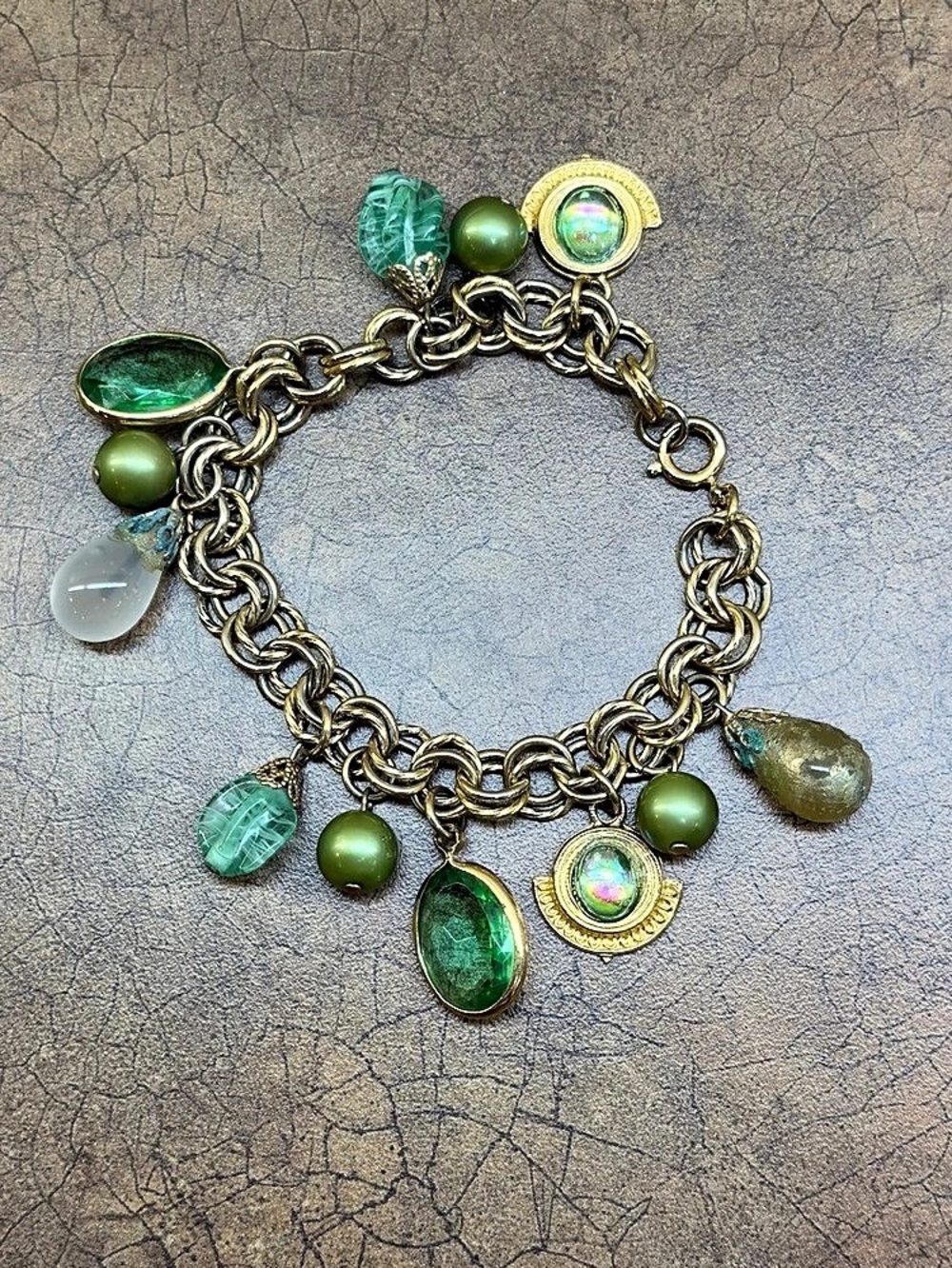 Green & Gold Charm Bracelet